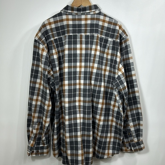 Carhartt original fit gray and brown plaid button-down flannel shirt size 2 XL. - Picture 9 of 10